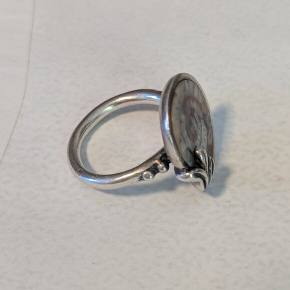 Nautilus Ring Sterling Silver Fossil Ammonite Shell Leaf Boho Unique Vintage - Picture 4 of 8